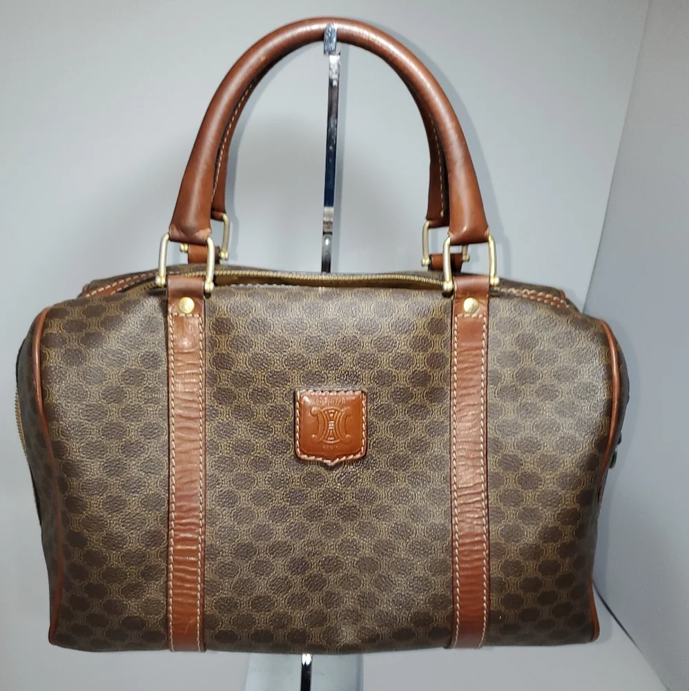 Celine Vintage Boston Bag  in Brown Macadame Coated  Canvas . - Picture 6 of 13